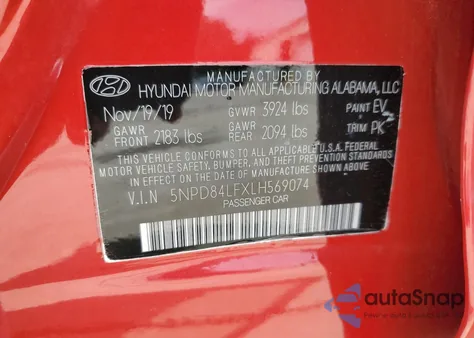 2020 Hyundai Elantra Sel z USA, uszkodzony, nr VIN 5NPD84LFXLH569074